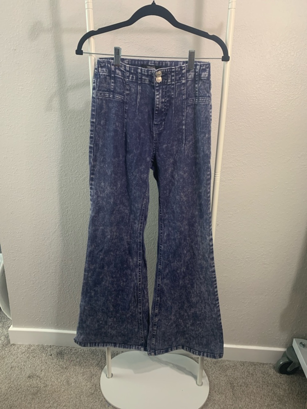 Forever 21 Dark Blue Acid Wash High-Rise Wide Leg Jeans